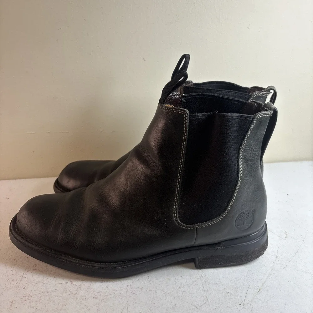 Timberland Men's Size 10 Black Leather Slip On Boots Waterproof